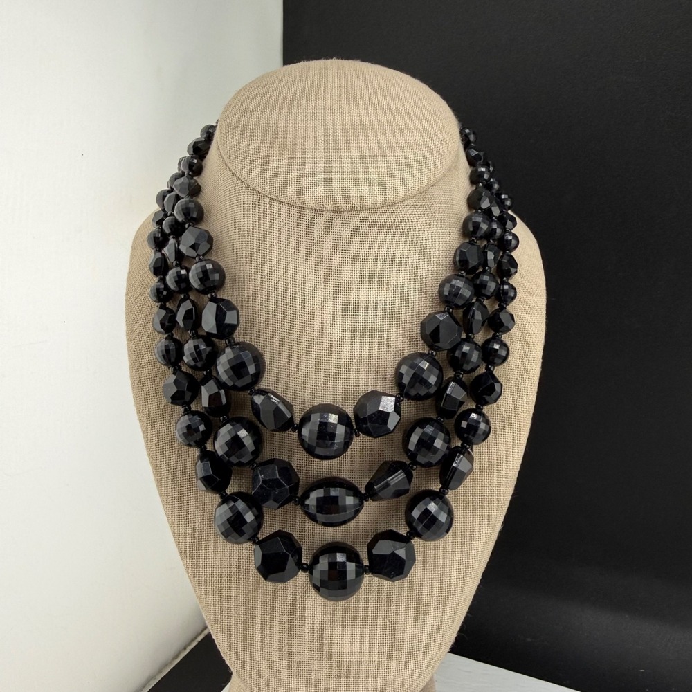 Vintage Estate Germany Necklace Black Chunky Layered Beaded 16in